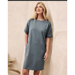 Eileen Fisher Organic Cotton Jersey Round-Neck Mini Dress in Marina